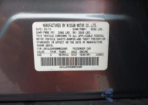 2011 Infiniti Ex35 Journey from USA, damaged, VIN JN1AJ0HR6BM852985